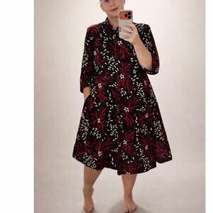 Zuri Kenya Cotton Shirt Dress M Red Black Print Button Front Pockets